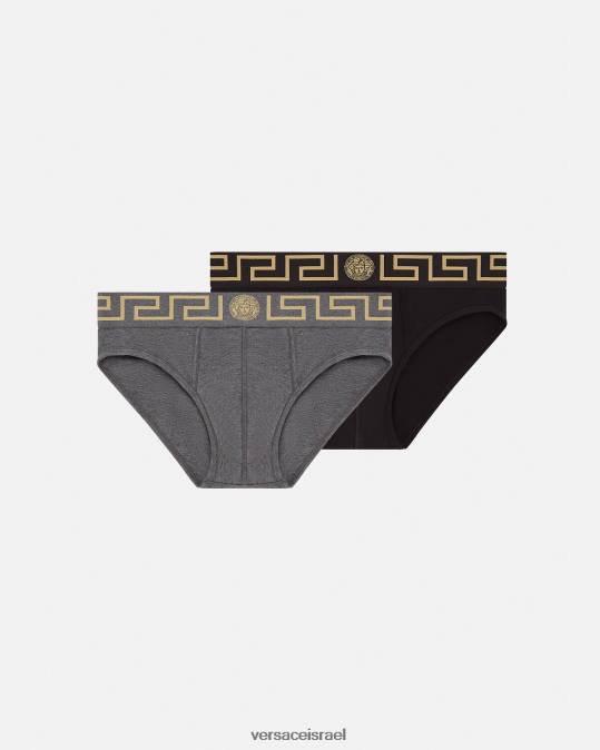 גברים Versace אפור ושחור תחתוני גרקה גבול 2 חבילה תחתונים ובגדי חוף N8T21783