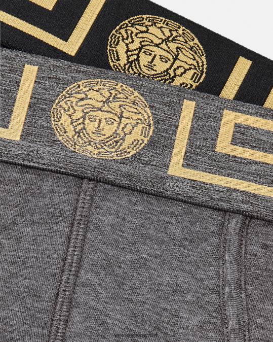 גברים Versace אפור ושחור תחתוני גרקה גבול 2 חבילה תחתונים ובגדי חוף N8T21783