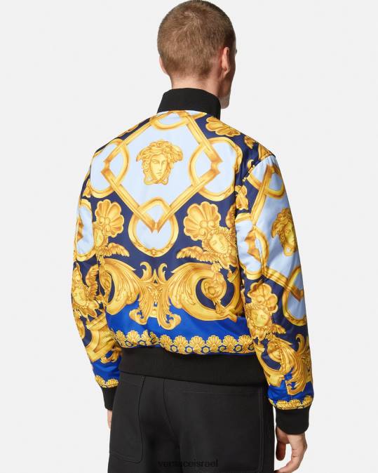 גברים Versace כחול וזהב מעיל בומבר מתהפך בארוקו 660 הַלבָּשָׁה N8T21240
