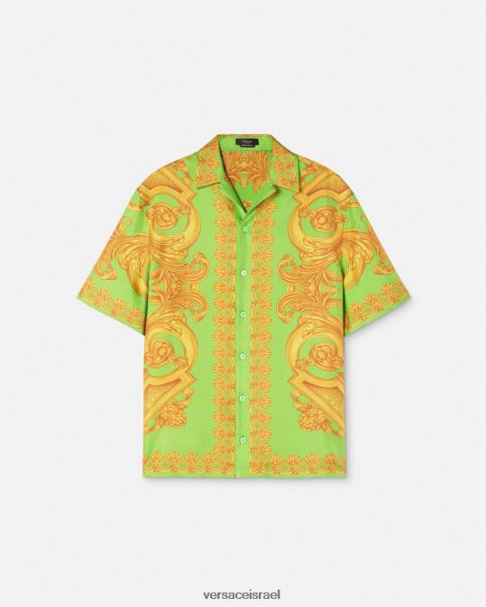 גברים Versace זהב וירוק חולצת משי בארוקו 660 הַלבָּשָׁה N8T21317