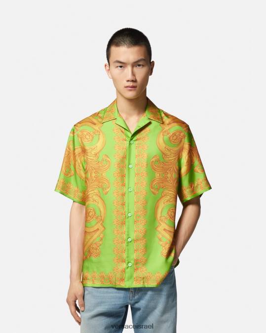 גברים Versace זהב וירוק חולצת משי בארוקו 660 הַלבָּשָׁה N8T21317