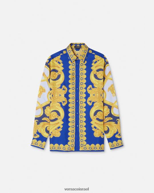גברים Versace כחול וזהב חולצת משי בארוקו 660 הַלבָּשָׁה N8T21318
