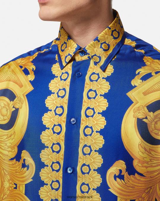 גברים Versace כחול וזהב חולצת משי בארוקו 660 הַלבָּשָׁה N8T21318