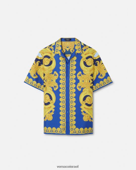 גברים Versace כחול וזהב חולצת משי בארוקו 660 הַלבָּשָׁה N8T21319