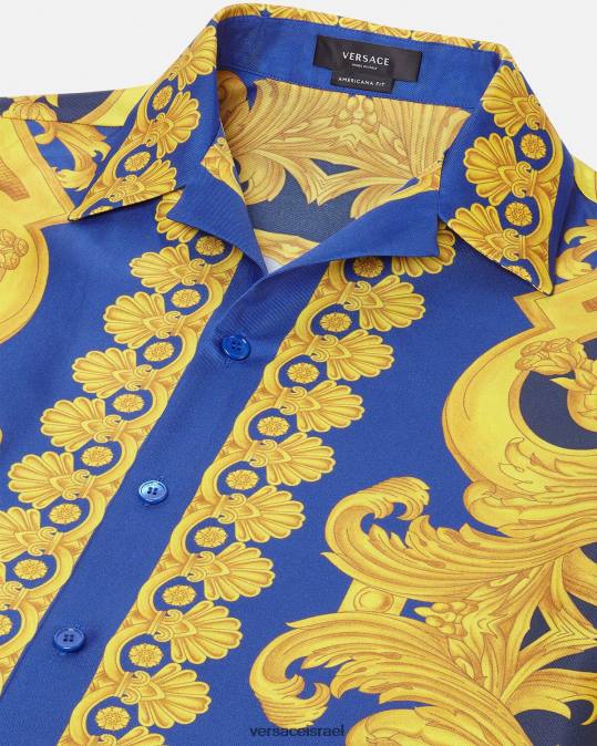 גברים Versace כחול וזהב חולצת משי בארוקו 660 הַלבָּשָׁה N8T21319