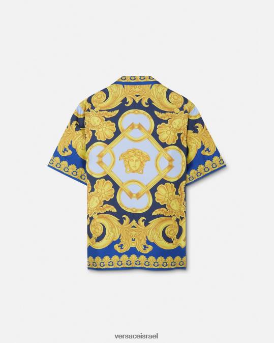 גברים Versace כחול וזהב חולצת משי בארוקו 660 הַלבָּשָׁה N8T21319