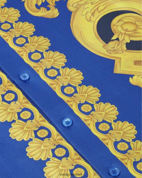 גברים Versace כחול וזהב חולצת משי בארוקו 660 הַלבָּשָׁה N8T21319