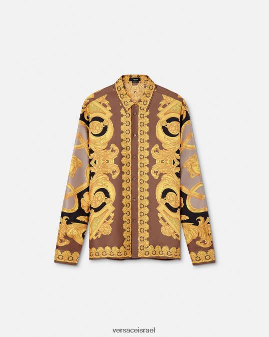 גברים Versace חום וזהב חולצת משי בארוקו 660 הַלבָּשָׁה N8T21320
