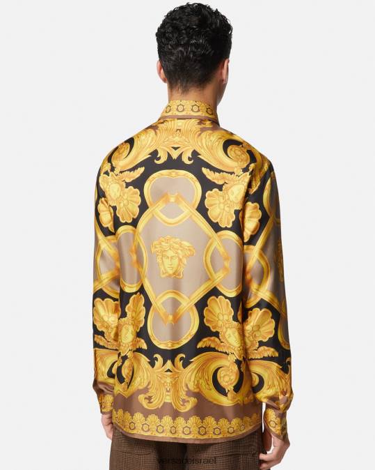 גברים Versace חום וזהב חולצת משי בארוקו 660 הַלבָּשָׁה N8T21320