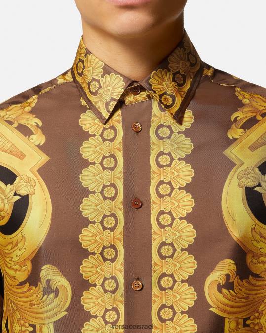 גברים Versace חום וזהב חולצת משי בארוקו 660 הַלבָּשָׁה N8T21320