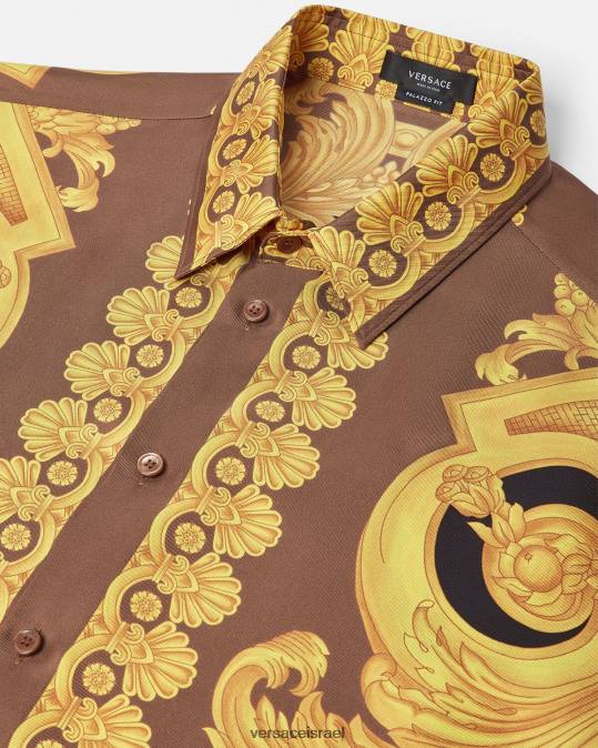 גברים Versace חום וזהב חולצת משי בארוקו 660 הַלבָּשָׁה N8T21320