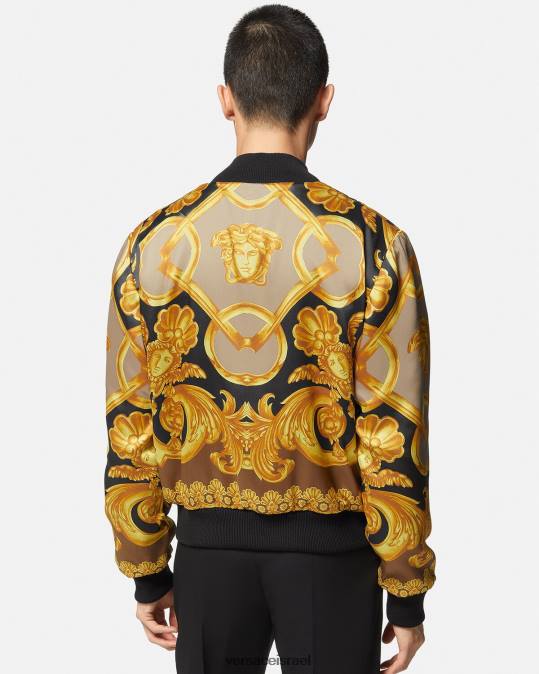גברים Versace שָׁחוֹר מעיל בומבר מתהפך בארוקו 660 הַלבָּשָׁה N8T21351