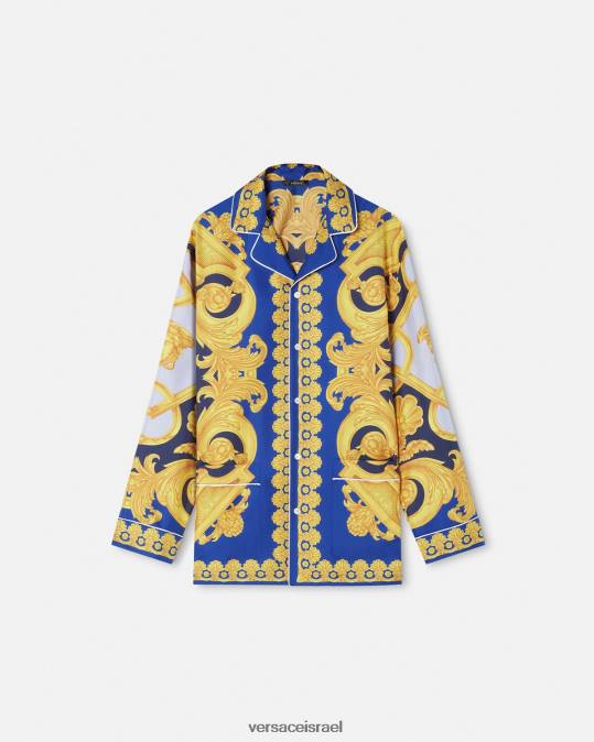 גברים Versace כחול וזהב חולצת פיג'מה ברוק 660 משי תחתונים ובגדי חוף N8T21739
