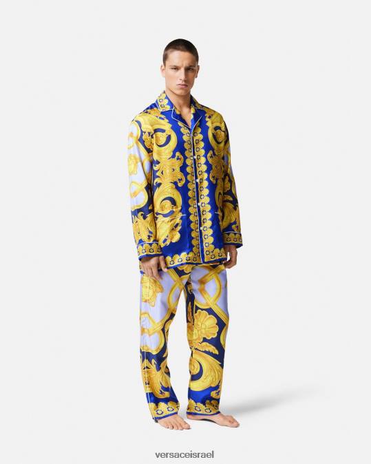 גברים Versace כחול וזהב חולצת פיג'מה ברוק 660 משי תחתונים ובגדי חוף N8T21739