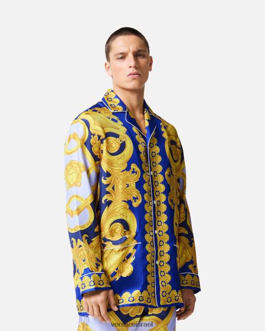 גברים Versace כחול וזהב חולצת פיג'מה ברוק 660 משי תחתונים ובגדי חוף N8T21739
