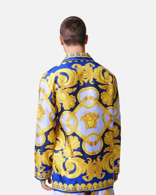 גברים Versace כחול וזהב חולצת פיג'מה ברוק 660 משי תחתונים ובגדי חוף N8T21739