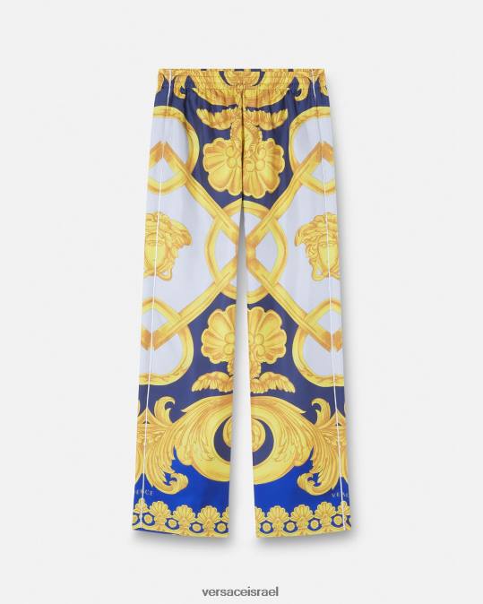 גברים Versace כחול וזהב מכנסי פיג'מה משי בארוקו 660 תחתונים ובגדי חוף N8T21740