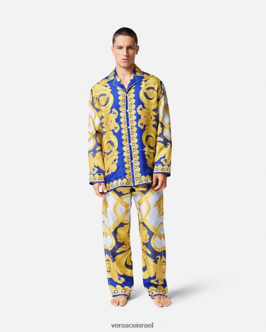גברים Versace כחול וזהב מכנסי פיג'מה משי בארוקו 660 תחתונים ובגדי חוף N8T21740
