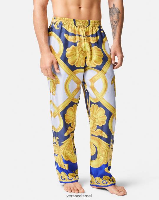 גברים Versace כחול וזהב מכנסי פיג'מה משי בארוקו 660 תחתונים ובגדי חוף N8T21740