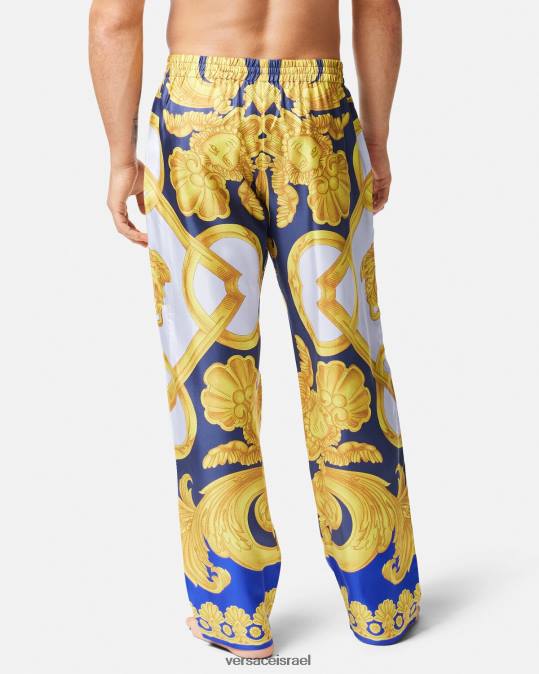 גברים Versace כחול וזהב מכנסי פיג'מה משי בארוקו 660 תחתונים ובגדי חוף N8T21740