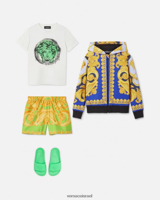 יְלָדִים Versace כחול וזהב קפוצ'ון בארוקו 660 רוכסן הַלבָּשָׁה N8T22108