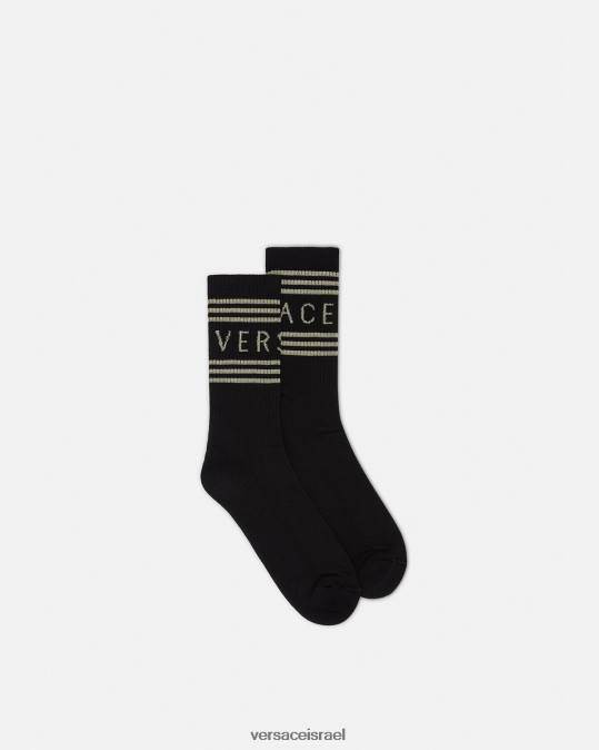 נשים Versace זהב שחור גרבי לוגו וינטג' משנות ה-90 תחתונים ובגדי חוף N8T21103