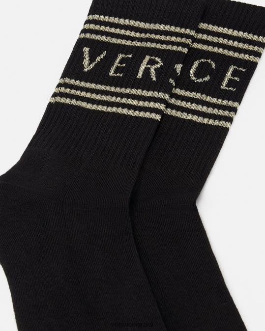 נשים Versace זהב שחור גרבי לוגו וינטג' משנות ה-90 תחתונים ובגדי חוף N8T21103
