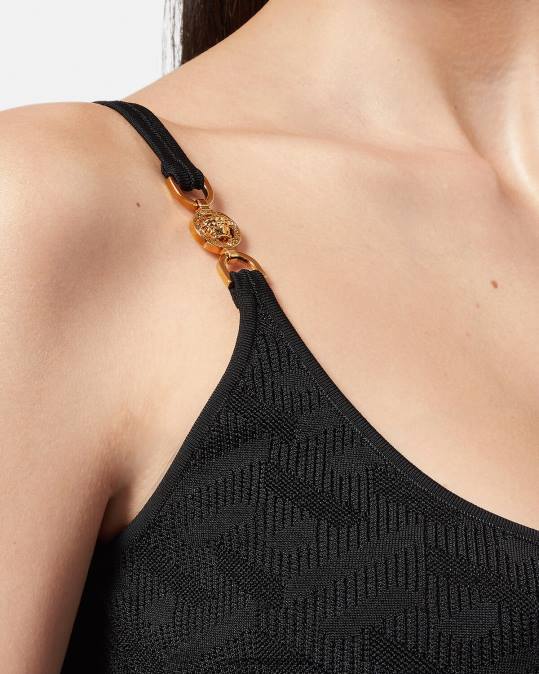 נשים Versace שָׁחוֹר שמלת מידי סריג מדוזה 95 לה גרקה הַלבָּשָׁה N8T238