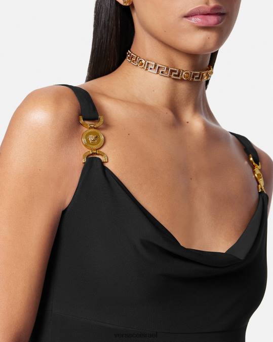 נשים Versace שָׁחוֹר שמלה ארוכה מדוזה 95' הַלבָּשָׁה N8T244