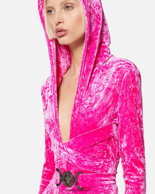 נשים Versace ורוד פוקסיה סרבל קפוצ'ון מדוזה '95 קטיפה הַלבָּשָׁה N8T256