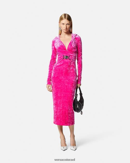נשים Versace ורוד פוקסיה שמלת קפוצ'ון קטיפה מדוזה 95' הַלבָּשָׁה N8T257