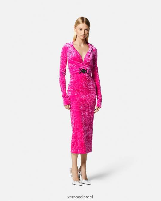 נשים Versace ורוד פוקסיה שמלת קפוצ'ון קטיפה מדוזה 95' הַלבָּשָׁה N8T257