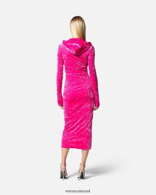 נשים Versace ורוד פוקסיה שמלת קפוצ'ון קטיפה מדוזה 95' הַלבָּשָׁה N8T257