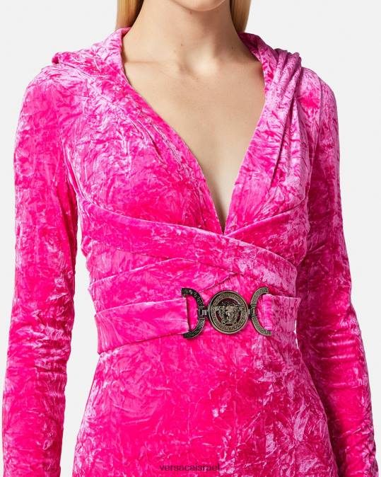 נשים Versace ורוד פוקסיה שמלת קפוצ'ון קטיפה מדוזה 95' הַלבָּשָׁה N8T257