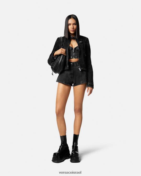 נשים Versace שָׁחוֹר מעיל אופנוענים ג'ינס מדוזה הַלבָּשָׁה N8T2100