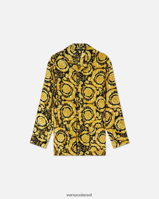נשים Versace הדפס חולצת פיג'מה משי בהדפס בארוק תחתונים ובגדי חוף N8T21027