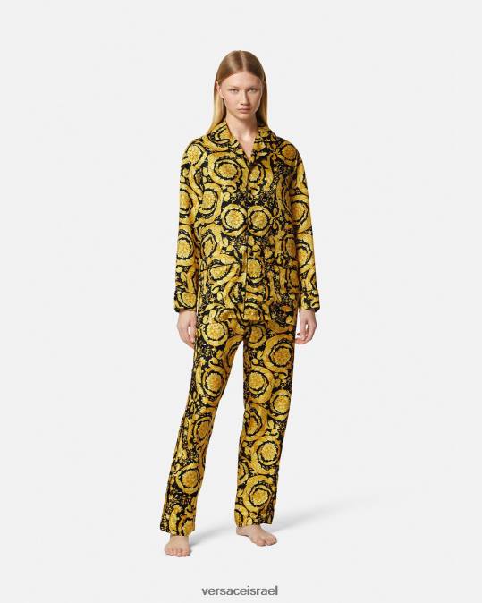 נשים Versace הדפס חולצת פיג'מה משי בהדפס בארוק תחתונים ובגדי חוף N8T21027