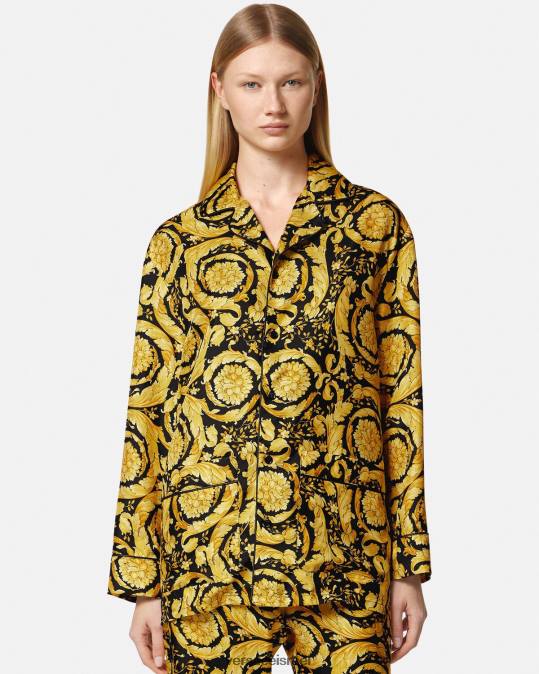 נשים Versace הדפס חולצת פיג'מה משי בהדפס בארוק תחתונים ובגדי חוף N8T21027