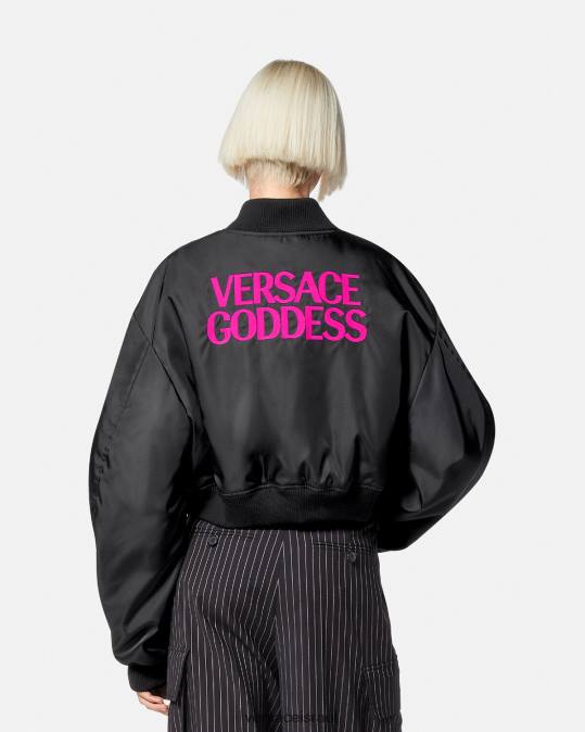 נשים Versace שָׁחוֹר מעיל מפציץ של אלת קרופ הַלבָּשָׁה N8T2103
