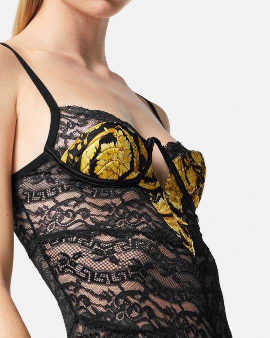 נשים Versace שָׁחוֹר בגד גוף תחרה ברוק תחתונים ובגדי חוף N8T21069