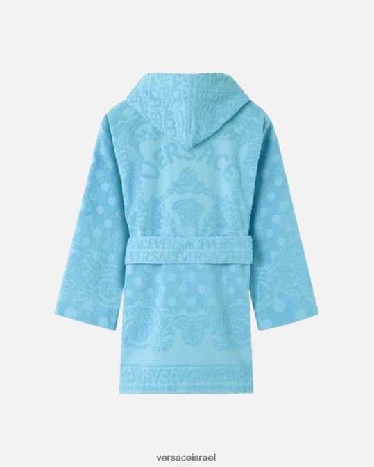נשים Versace כחול בהיר חלוק רחצה קצר בארוק עם צדפים תחתונים ובגדי חוף N8T21082