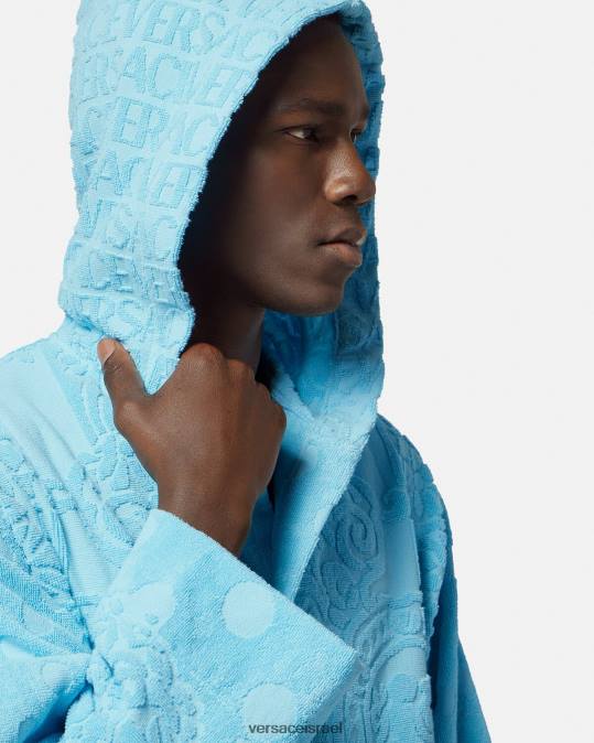 נשים Versace כחול בהיר חלוק רחצה קצר בארוק עם צדפים תחתונים ובגדי חוף N8T21082