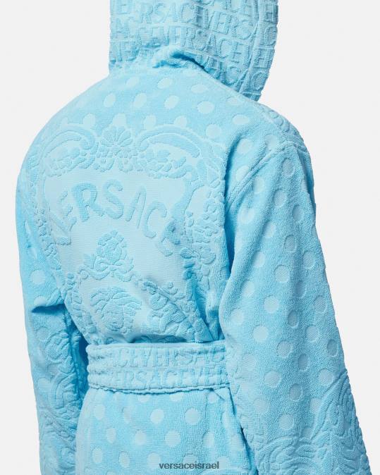 נשים Versace כחול בהיר חלוק רחצה קצר בארוק עם צדפים תחתונים ובגדי חוף N8T21082