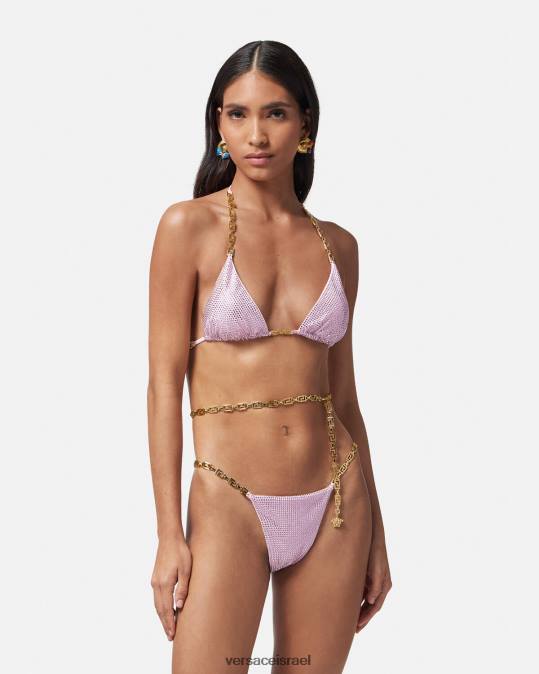 נשים Versace וָרוֹד חולצת ביקיני קריסטל גרקה תחתונים ובגדי חוף N8T21125