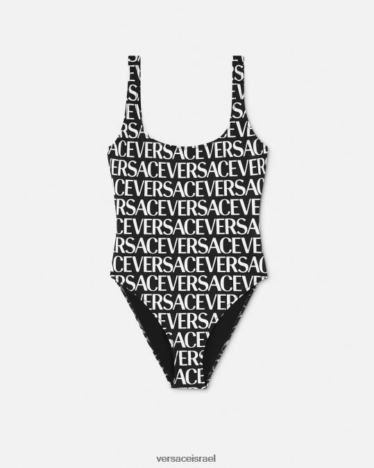 נשים Versace שחור & הדפס בגד ים מחלק אחד עם לוגו תחתונים ובגדי חוף N8T21137