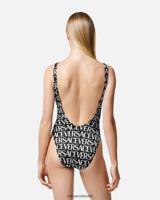 נשים Versace שחור & הדפס בגד ים מחלק אחד עם לוגו תחתונים ובגדי חוף N8T21137