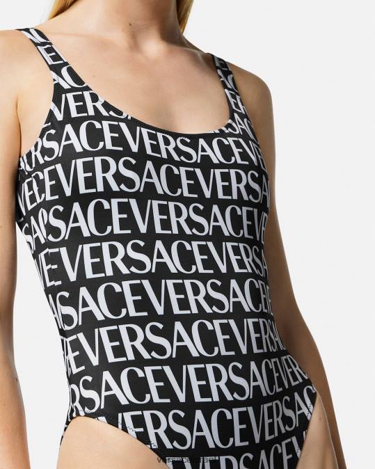 נשים Versace שחור & הדפס בגד ים מחלק אחד עם לוגו תחתונים ובגדי חוף N8T21137