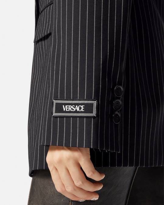 נשים Versace שָׁחוֹר בלייזר חד חזה עם פסים הַלבָּשָׁה N8T2113