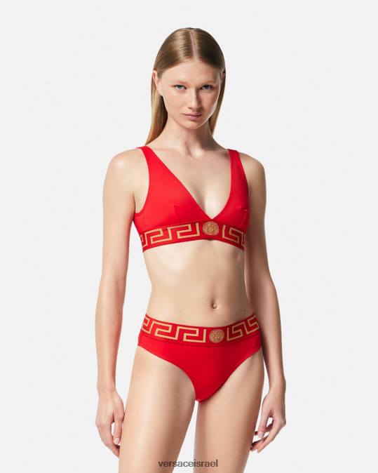 נשים Versace אָדוֹם חולצת ביקיני בגבול גרקה תחתונים ובגדי חוף N8T21151