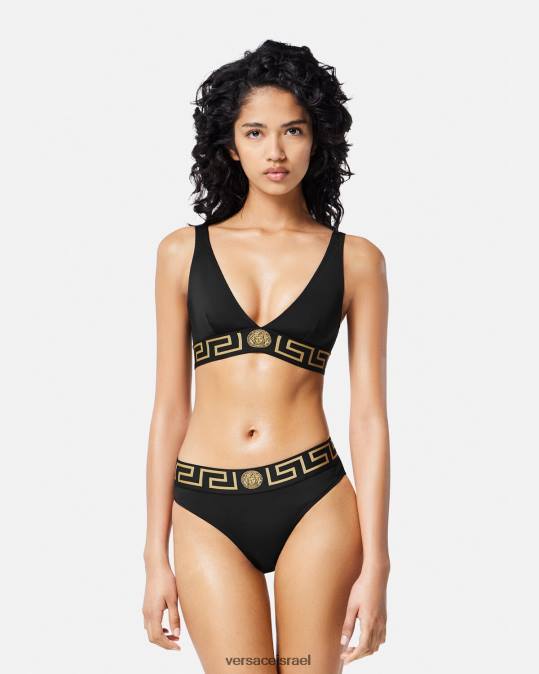 נשים Versace שָׁחוֹר חולצת ביקיני בגבול גרקה תחתונים ובגדי חוף N8T21152